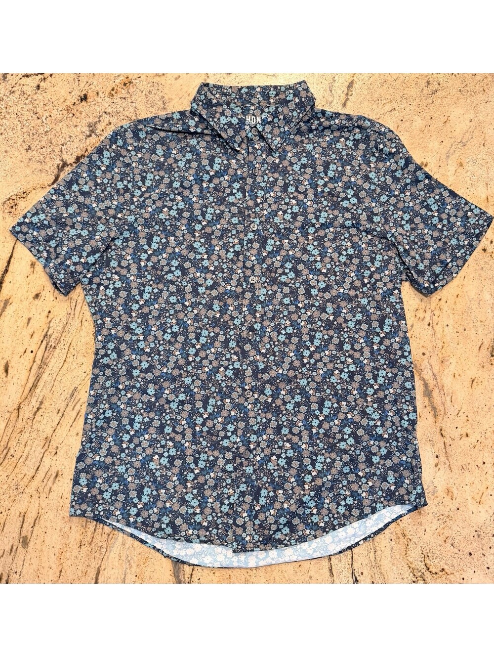 Rhone Performance Polo Shirt Mens Lg Blue Floral Golf Lightweight Tech Stretch